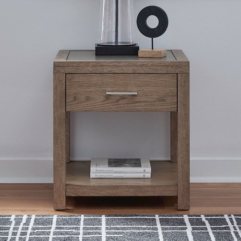 Liberty Furniture Living Room End Table  with Storage Drawer - Brown Oak Wood & Faux Concrete Top image number 1