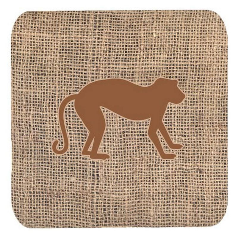 Caroline's Treasures BB1128-BL-BN-FC Monkey Burlap and Brown Foam Coasters (Set of 4), 3.5 H x 3.5 W, Multicolor
