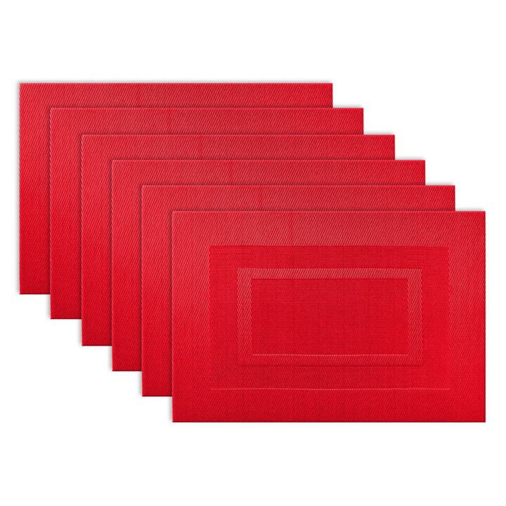 Set of 6 Tango Red Contemporary Double Framed Rectangular Placemats 19" x 13"