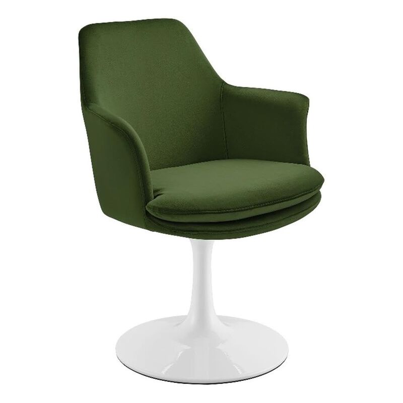 Modway Lippa Velvet Swivel Dining Armchair in White Moss Green &ndash; Rotating Accent Chair with Stain-Resistant Performance Velvet Upholstery &ndash; 360&deg; Swivel Barrel Chair with Pedestal Base image number 0