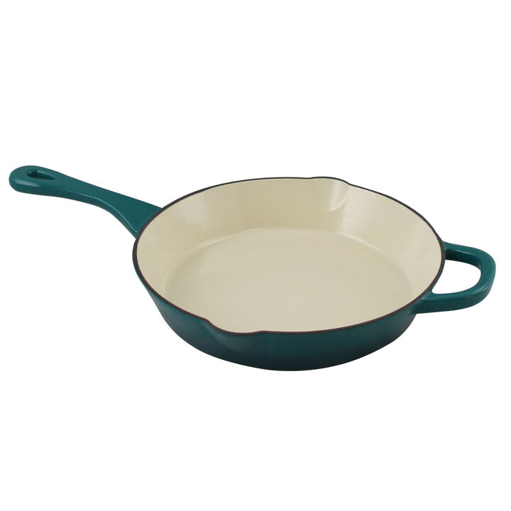 Crock Pot Artisan 10 in. Round Enameled Cast Iron Skillet in Teal Ombre