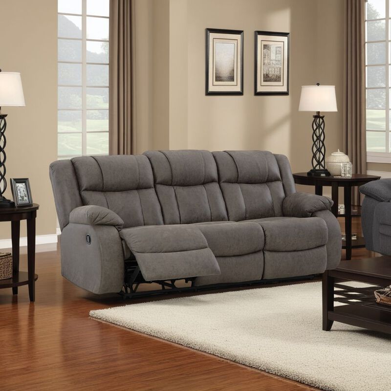 Perth Manual Recliner Sofa, Gray Contrast Stitch Faux Leather 86 Inch image number 1