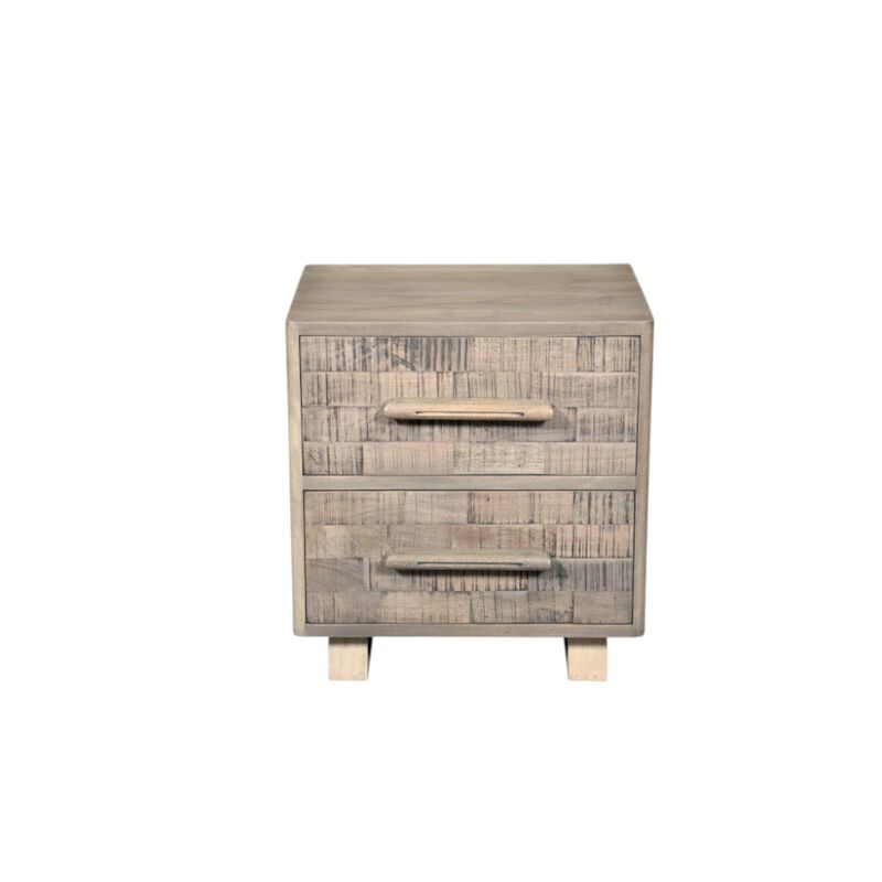 HomeRoots 26" Gray Solid Wood Carved Geometric Two Drawer Nightstand image number 2