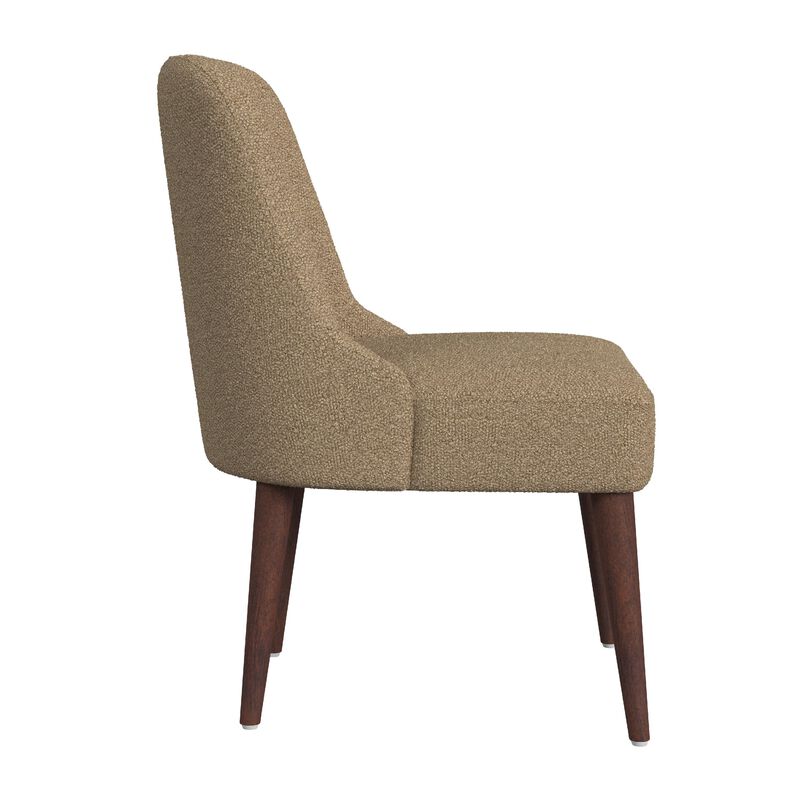 Guy Dining Chair with Dark Amber Tapered Legs, Brown Boucle Fabric