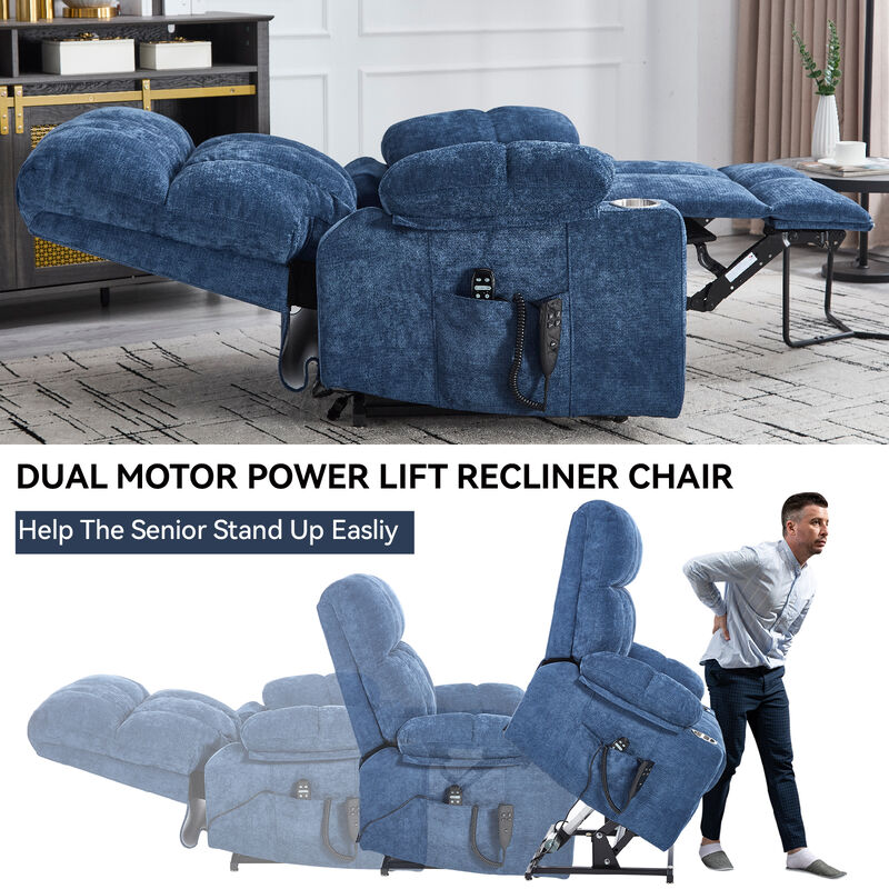Dual Motor Infinite Position Chenille Power Lift Recliner Chair with Massage and Lumbar Heating
