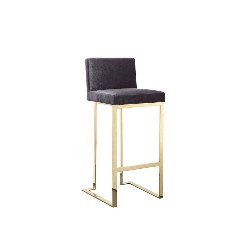 Pangea Home Dexter Bar Stool Velvet Gray & Gold