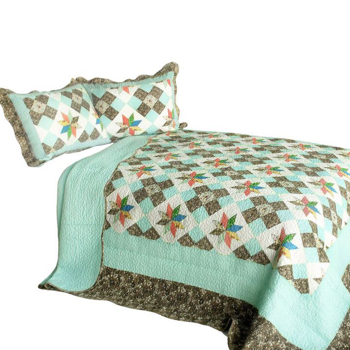 Vermicelli Quilted Cotton Printed Quilt Set Queen Size Deep in My Heart Design Set