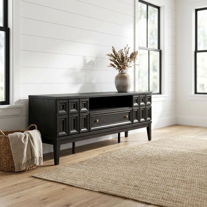 Black TV Stand with Engineered Wood Construction for Living Room Storage image number 3