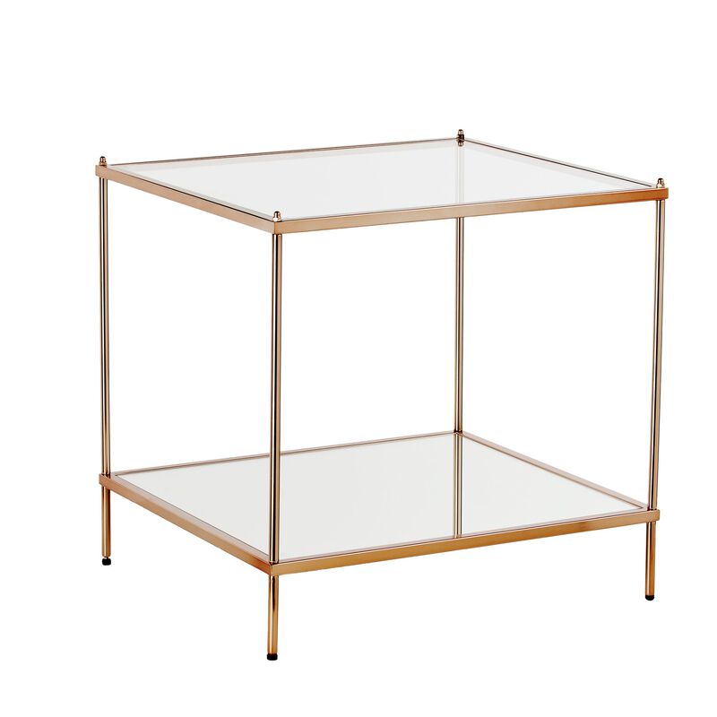 Hivvago 22 Inch Clear And Gold Glass And Iron Square End Table With Shelf