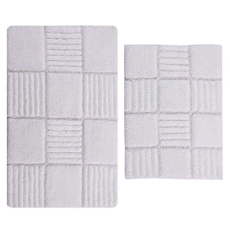 Knightsbridge Chakker Board 220 GSF Non Skid Back Bath Rug Set - 2- Piece - 17x24 and 21x34", White