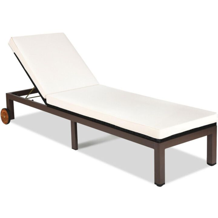 Hivvago  Back Adjustable Cushioned Patio Rattan Lounge Chair