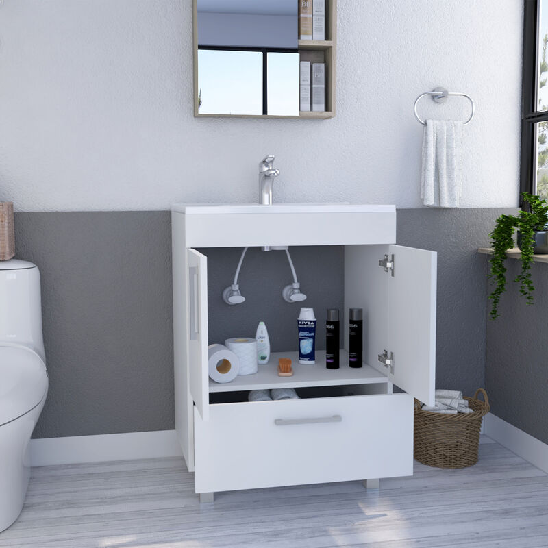 DEPOT E-SHOP Essential Single Bathroom Vanity, One Draw, Double Door Cabinet, White