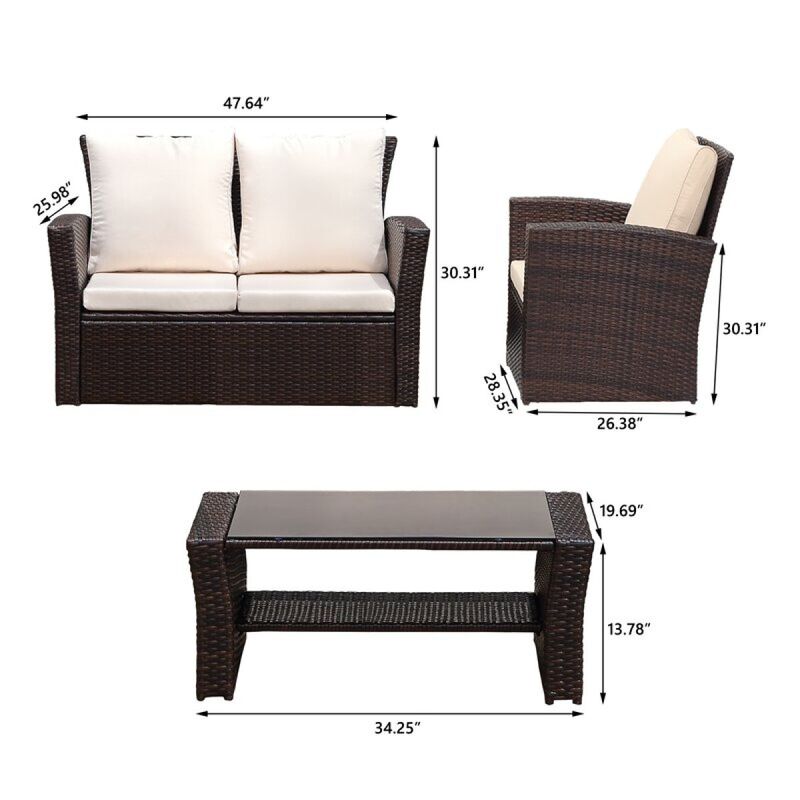 Streamdale 4-Pieces Outdoor Patio Furniture Set PE Rattan Wicker With Brown