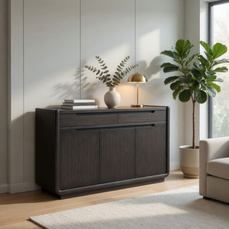 Lina Sideboard Server Console, 3 Doors, 2 Drawers, 64 Inch Burnished Black image number 1