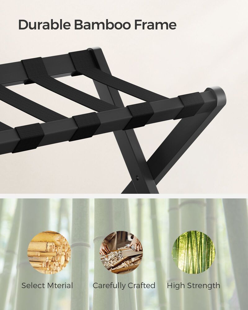 Foldable Suitcase Stand with Shelf &ndash; Guest Room Luggage Rack with Strong Nylon Straps