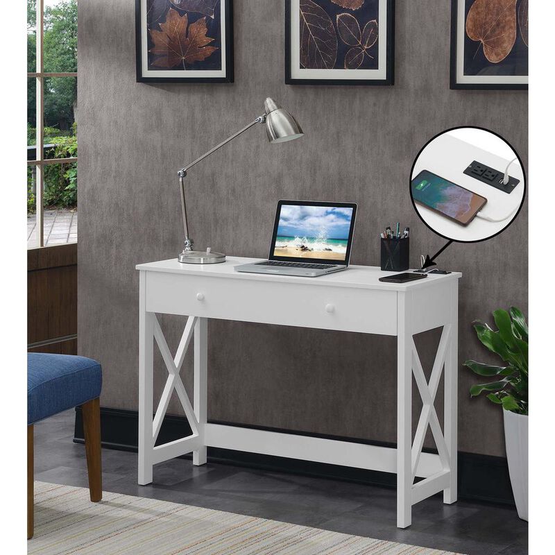 Convenience Concepts Oxford 42 inch Desk with Charging Station White
