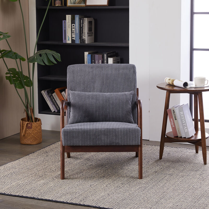 Mid-Century Modern Accent Chair with Pillow, Upholstered Lounge Chair with Solid Wood Frame and Armrests for Living Room Bedroom Reading Nook image number 2