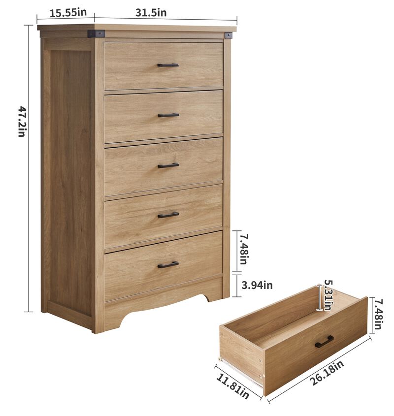 Boxkux Farmhouse 5 Drawer Chest image number 9