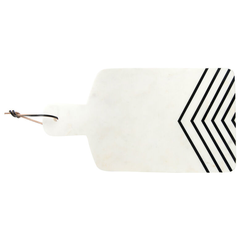 Marble Cheese Board with Chevron Design, White and Black image number 0