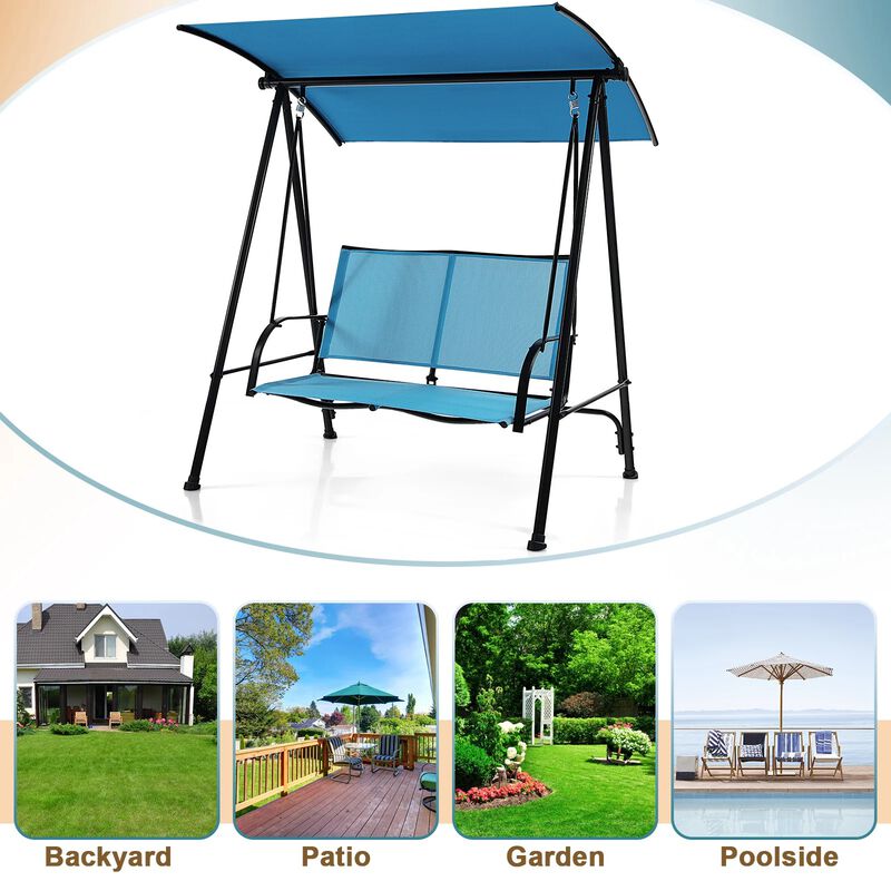 Mondawe 2-Seat Outdoor Canopy Swing with Comfortable Fabric Seat and Heavy-duty Metal Frame
