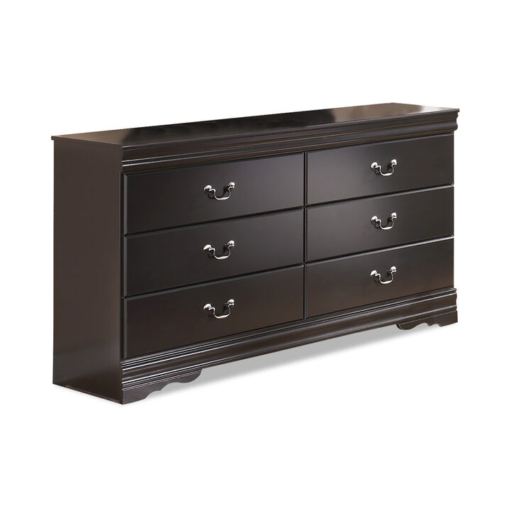 Yara Wide Dresser, Classic Black Finish, 6 Drawers, Pewter Handles - Benzara