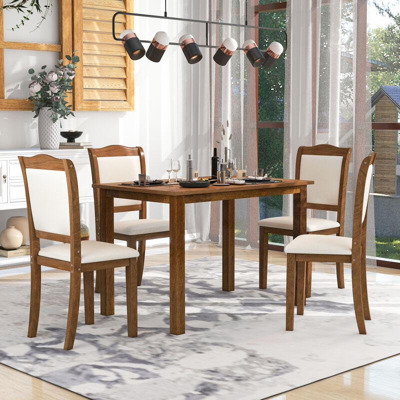 5-Piece Wood Dining Table Set Simple Style Kitchen Dining Set Rectangular Table with Upholstered Chairs