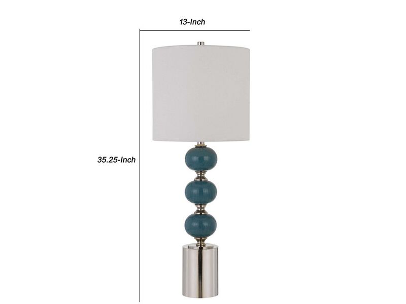 Stacked Ball Design Table Lamp with Fabric Shade, Set of 2,Blue and Silver - Benzara image number 5