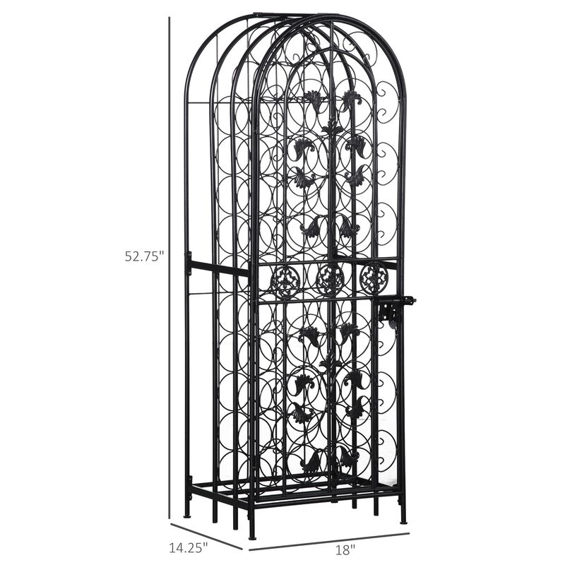 Wine Enthusiast's Dream: 45-Bottle Black Metal Wine Rack with Locking Door