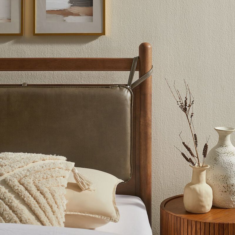 Leni Twin Size Vegan Leather and Wood Platform Bed Frame image number 9