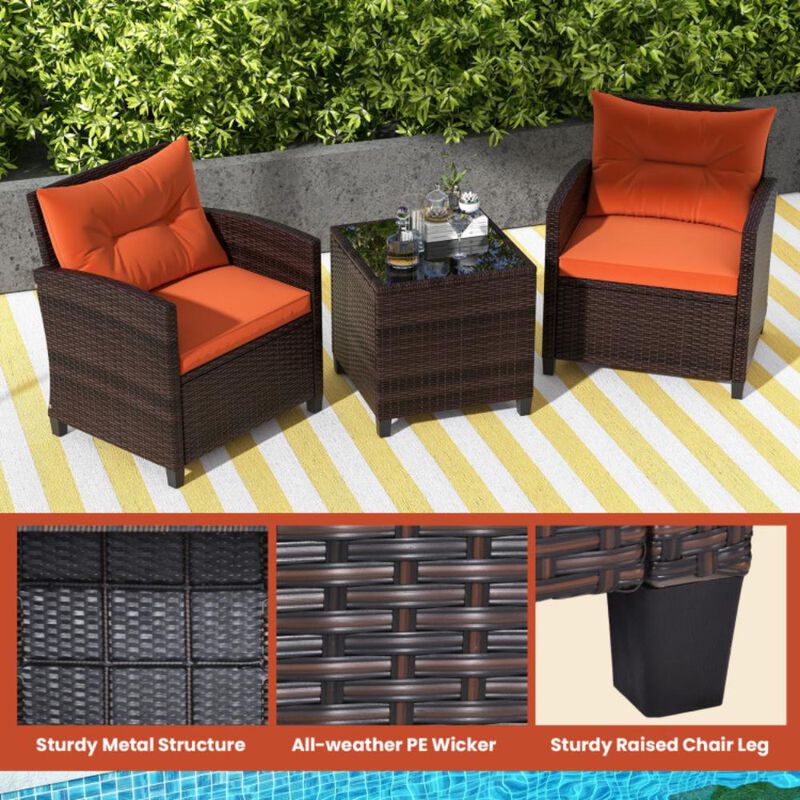 Hivvago 3 Pieces Rattan Patio Furniture Set with Washable Cushion