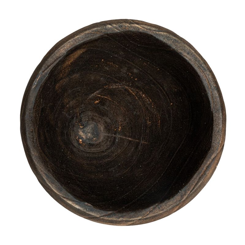 Rustic Paulownia Footed Wood Bowl , Charred Brown image number 4