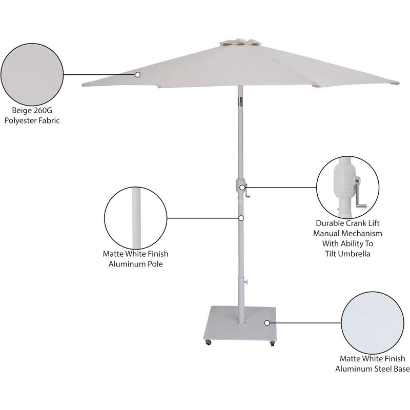 Meridian Furniture Fiji Beige Fabric / Matte White Aluminum Patio Umbrella with Base Sets