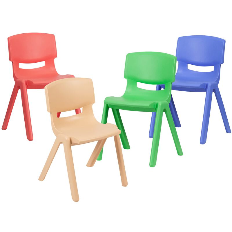 Flash Furniture Whitney 4 Pack Plastic Stackable School Chairs with 13.25" Seat Height, Assorted Colors