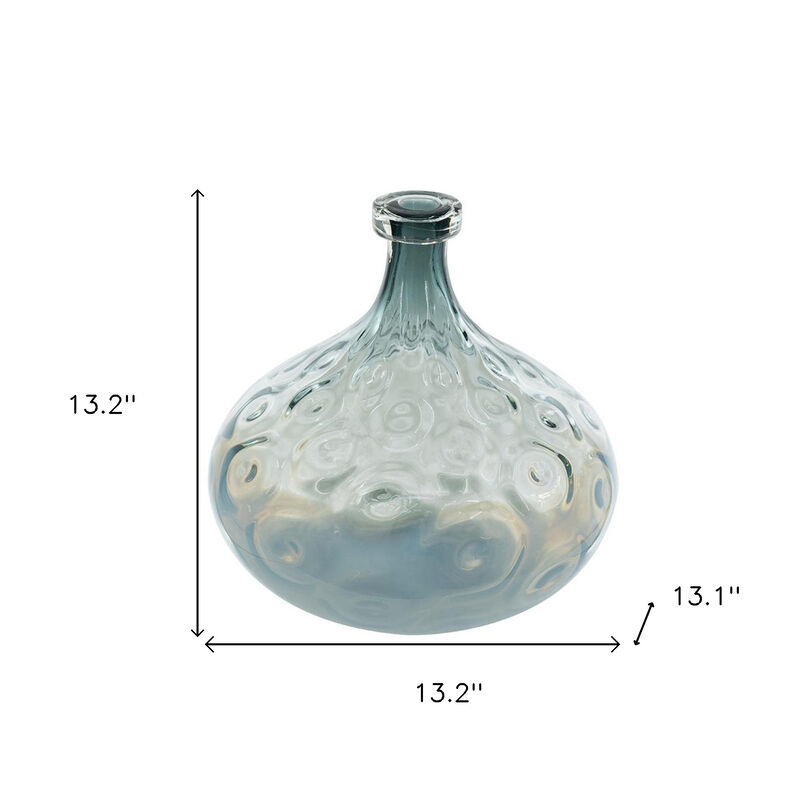 HomeRoots 13" Light Blue Hammered Glass Table Vase image number 5