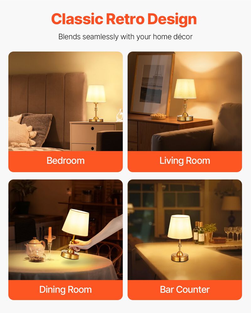 Cordless LED Table Lamp &ndash; 5200mAh Rechargeable, 3 Brightness Levels, Fabric Shade