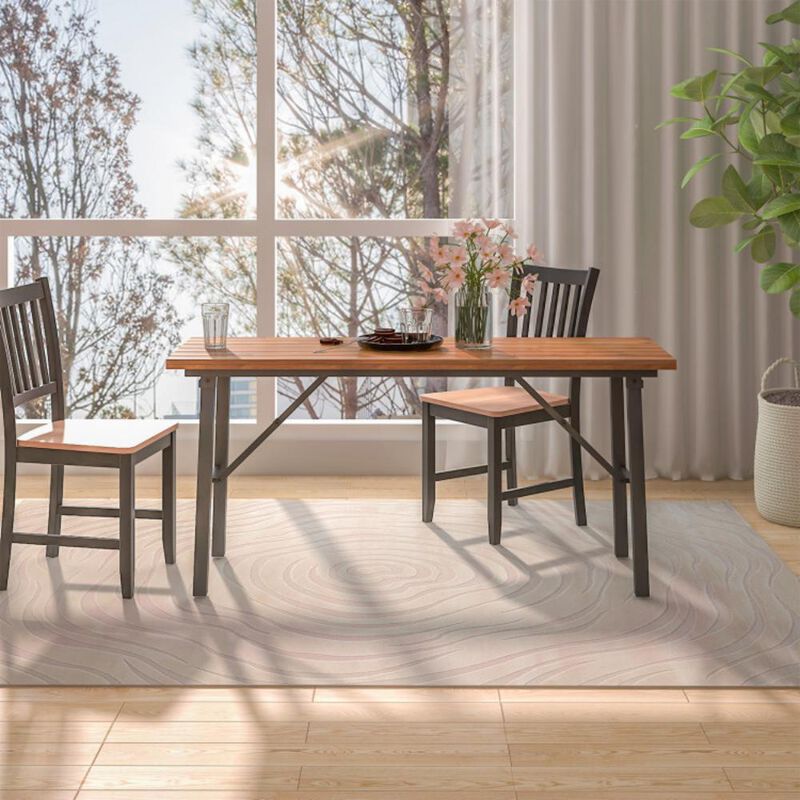 Hivvago Folding Picnic Table Acacia Wood Dining Table with Metal Frame for Indoor Outdoor Activities