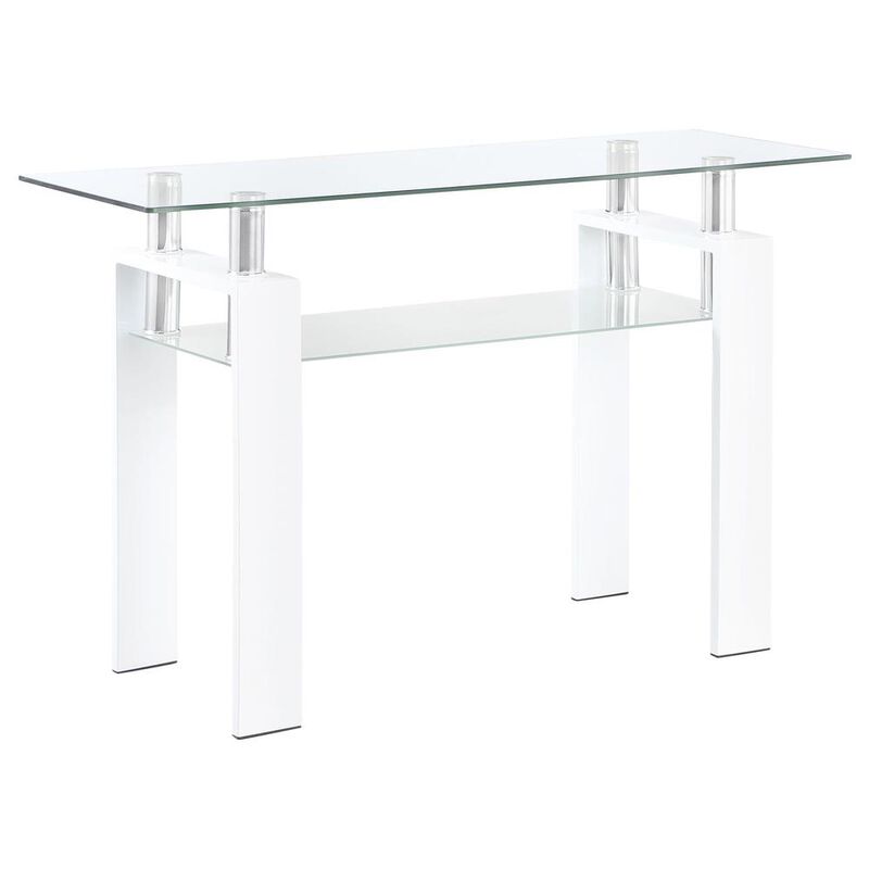 Coaster Dyer Rectangular Glass Top Sofa Table With Shelf White
