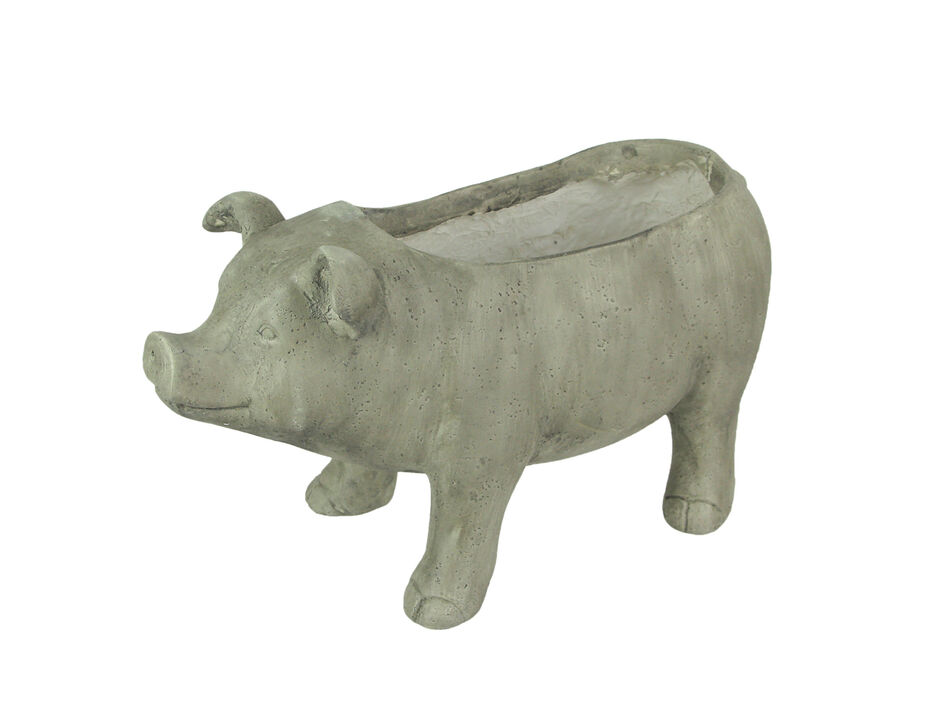 17 Inch Long Weathered Gray Finish Smiling Pig Planter