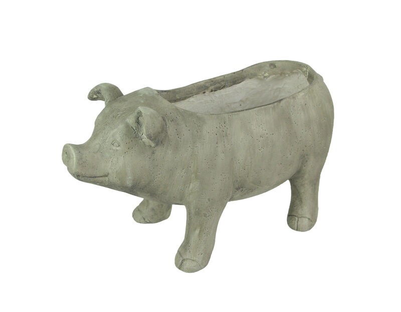 17 Inch Long Weathered Gray Finish Smiling Pig Planter image number 0