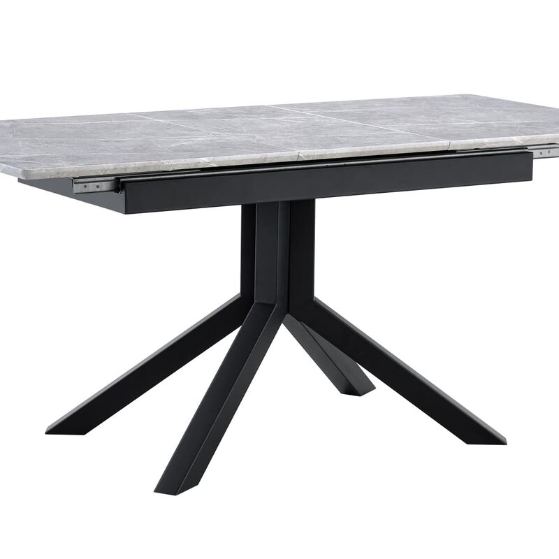 Rectangular Extendable Dining Table Laminated MDF top with geometric metal legs Modern dining table with automatic pop up leaf image number 7
