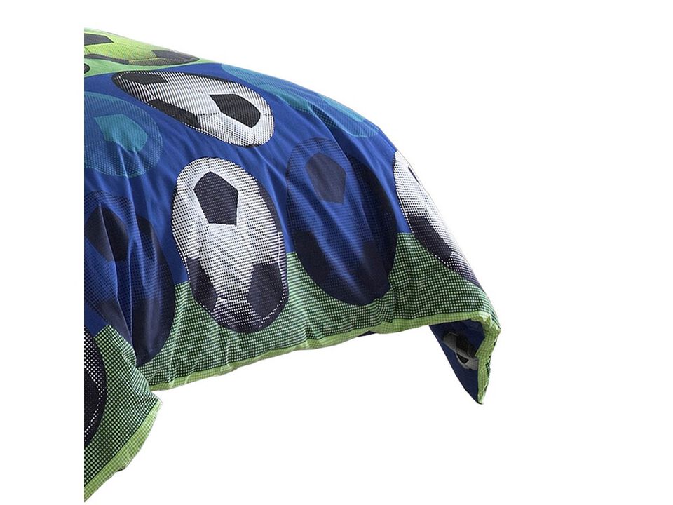 3 Piece Twin Size Comforter Set with Soccer Theme, Multicolor - Benzara