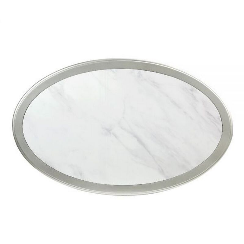 Kyna 50 Inch Coffee Table, Sintered Top, 1 Drawer, Classic Oval, Silver image number 3