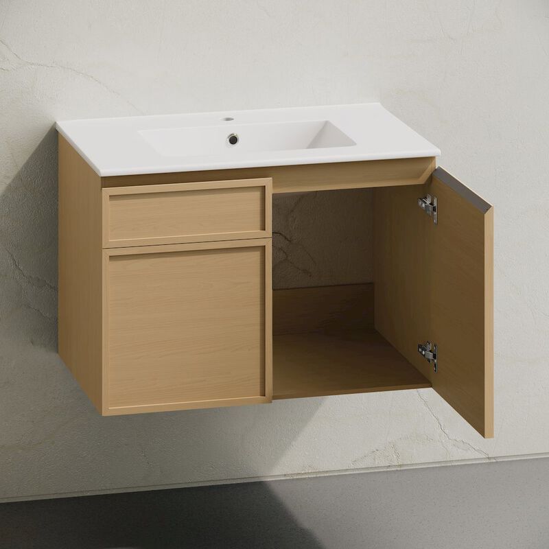 St. Tropez 30" Wall-Mounted Bathroom Vanity in Natural Oak with Sink Top image number 7