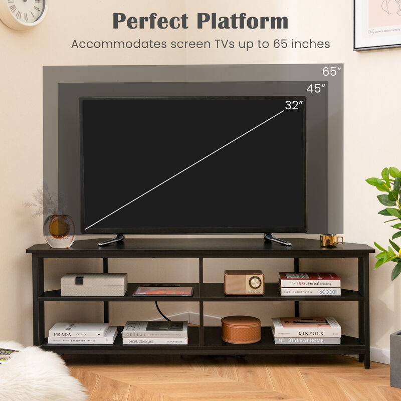 3-Tier Corner TV Stand for TVs up to 65 Inches with Charging Station