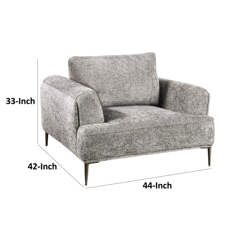 Batty Accent Club Chair, Gray Chenille Attached Adjustable Back Pillow - Benzara