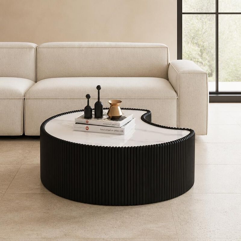 GOODSILO Irregular Shaped Sintered Stone Top Modern Coffee Table, Stylish Living Room Accent with Unique Surface Pattern image number 2