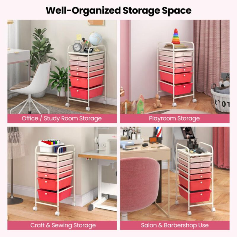 Hivvago Multifunctional 6 Drawers Rolling Storage Cart Organizer