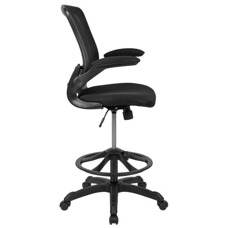 Flash Furniture Mid-Back Black Mesh Drafting Chair with Adjustable Foot Ring and Flip-Up Arms image number 5
