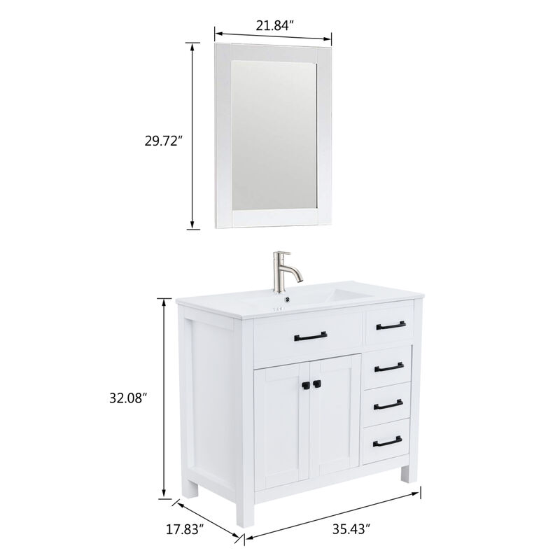 36 Inch W White Bathroom Vanity Set with Faucet and Mirror