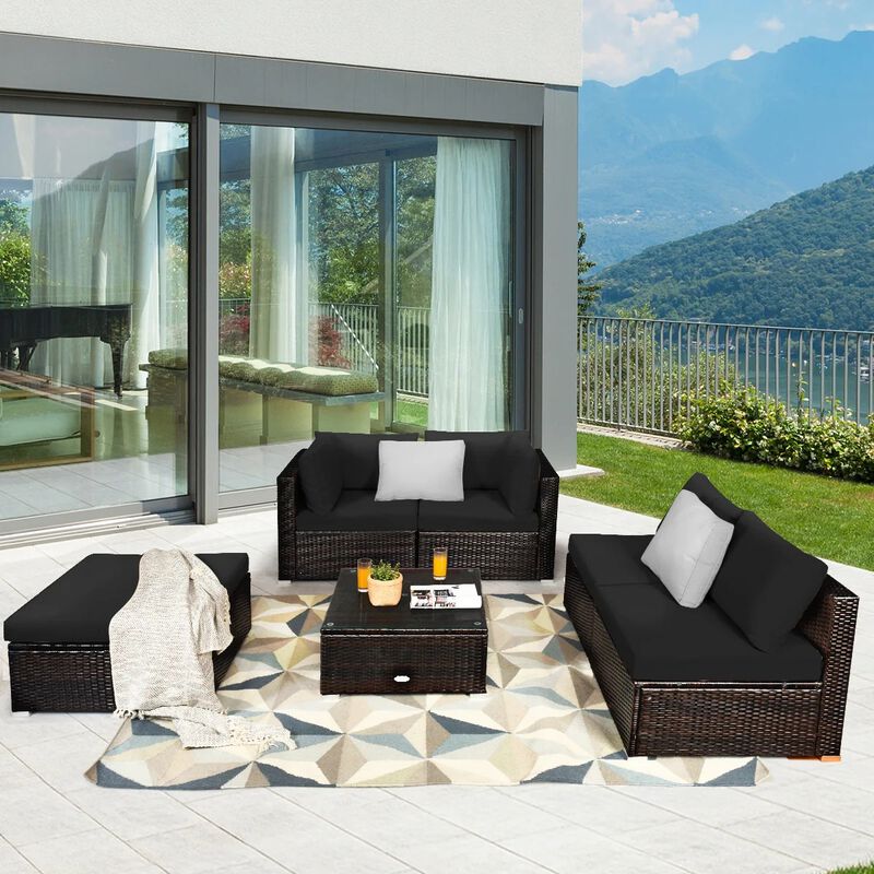 Mondawe 6 Pieces Outdoor Patio Rattan Sectional Sofa Set with Coffee Table